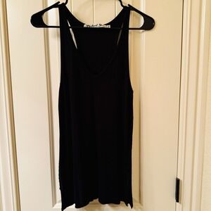 Michael Stars Ribbed Tank Top OS One Size Black V-Neck Racerback Raw Hem USA